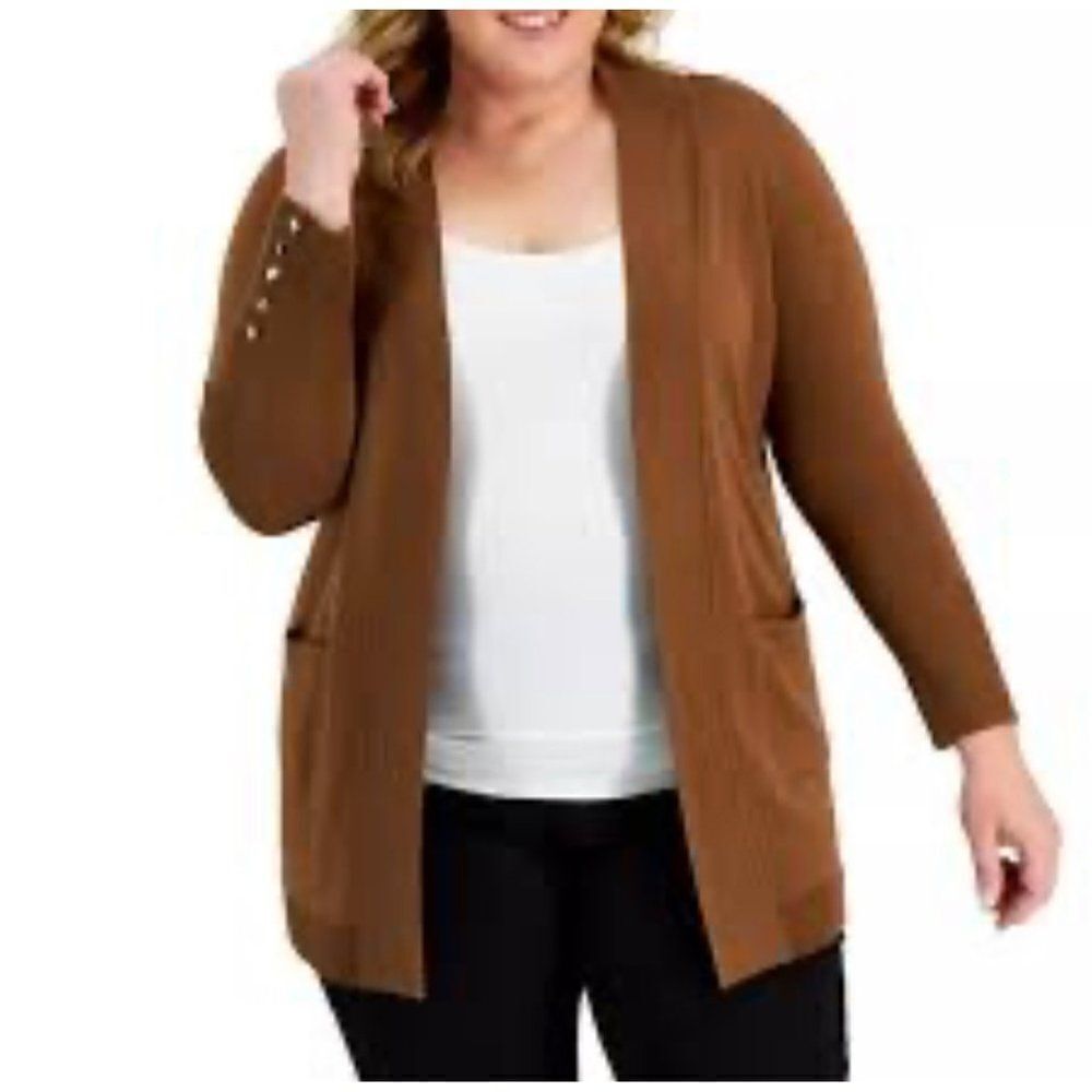JM Collection Brown Fly Away Open Front Sweater Cardigan Size S